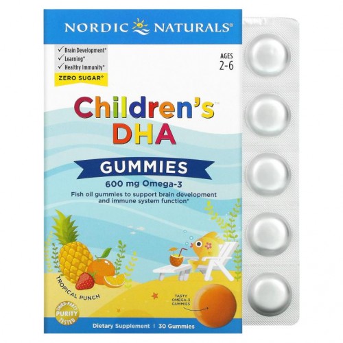 Nordic Naturals, Children's DHA 구미젤리, 만 2~6세, 열대과일 펀치, 600mg, 구미젤리 30개