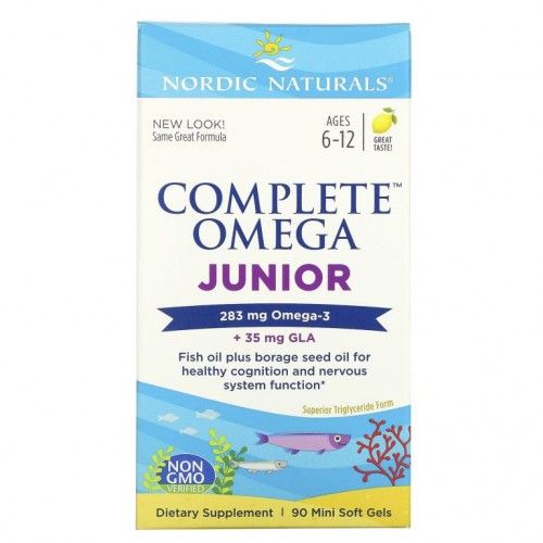 Nordic Naturals, Complete Omega 주니어, 만 6~12세, 레몬, 283mg, 미니 소프트젤 90정
