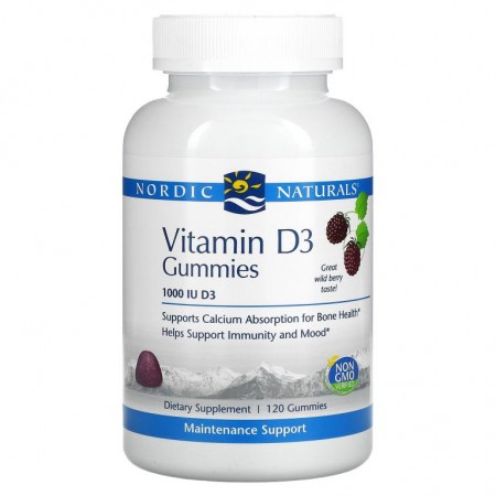 Nordic Naturals, 비타민D3, 야생 베리, 1,000IU, 구미젤리 120개