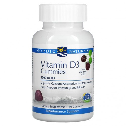 Nordic Naturals, 비타민D3 구미젤리, 야생 베리, 1,000IU, 구미젤리 60개