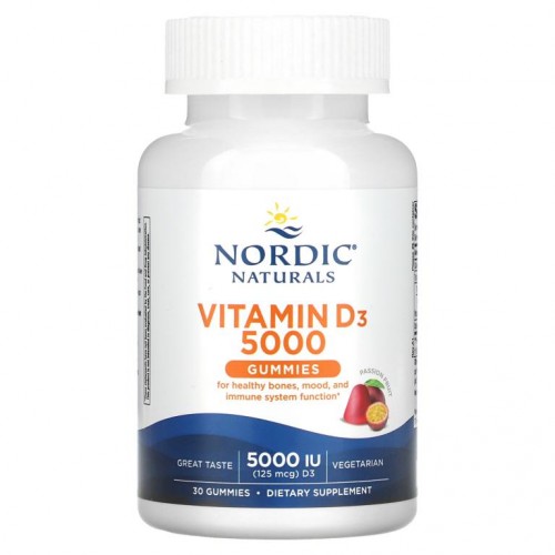 Nordic Naturals, 비타민D3 구미젤리, 패션프루트, 125mcg(5,000IU), 구미젤리 30개