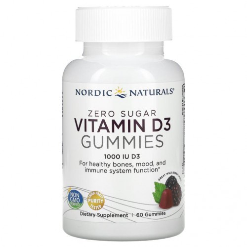 Nordic Naturals, 설탕 무함유 비타민D3 구미젤리, 야생 베리, 25mcg(1,000IU), 구미젤리 60개