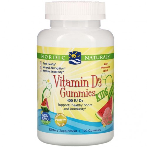 Nordic Naturals, 비타민D3 구미젤리 키즈, 와일드 워터멜론 스플래시, 400IU, 구미젤리 120개