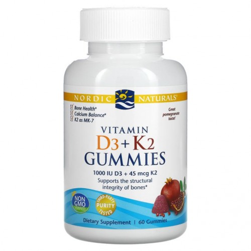 Nordic Naturals, 비타민D3 + K2 구미, 석류맛, 구미젤리 60개
