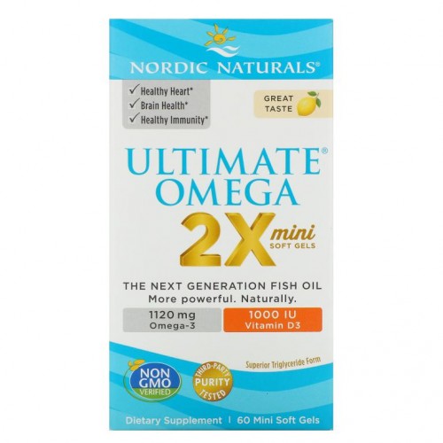 Nordic Naturals, 비타민D3 함유 Ultimate Omega 2X 미니, 레몬, 미니 소프트젤 60정