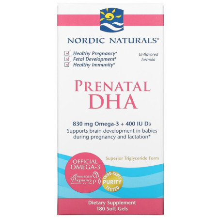 Nordic Naturals, 임산부용 DHA, 무맛 포뮬라, 소프트젤 180정