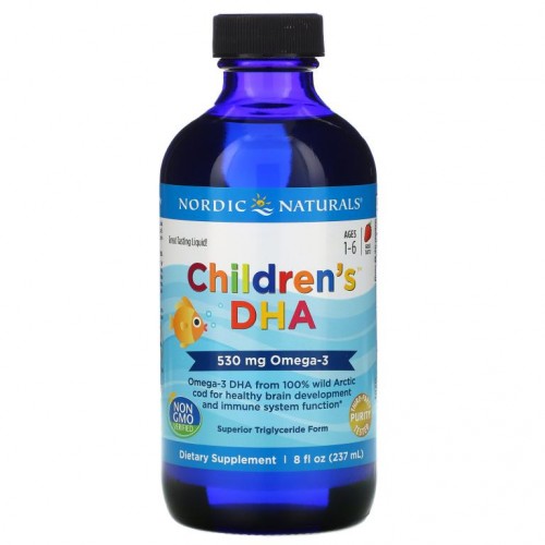 Nordic Naturals, 어린이용 DHA, 만 1~6세, 딸기, 530mg, 237ml(8fl oz)
