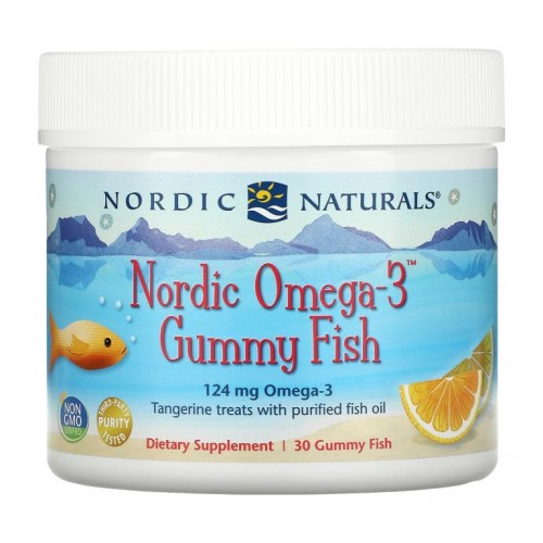 Nordic Naturals, Nordic Omega-3 구미젤리 피쉬, 귤맛 간식, 124mg, 구미젤리 피쉬 30개입