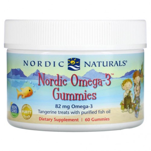 Nordic Naturals, Nordic Omega-3 구미젤리, 탠저린 트리츠, 82mg, 구미젤리 60개