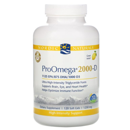 Nordic Naturals, ProOmega 2000-D, 레몬, 1,250mg, 소프트젤 120정