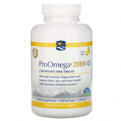 Nordic Naturals, ProOmega 2000-D, 레몬, 1,250mg, 소프트젤 120정