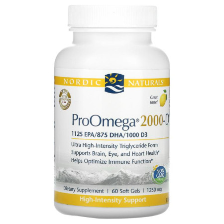 Nordic Naturals, ProOmega 2000-D, 레몬, 1,250mg, 소프트젤 60정