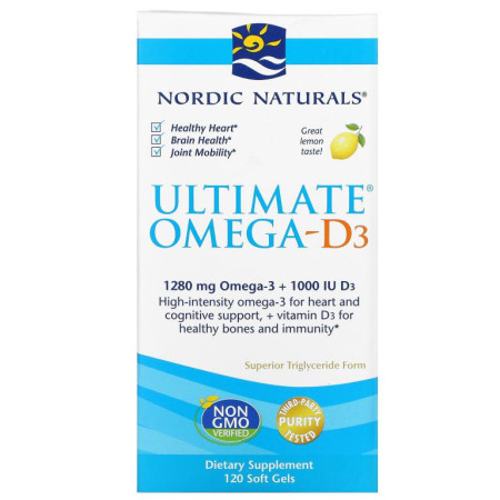 Nordic Naturals, Ultimate Omega-D3, 레몬 맛, 640mg, 소프트젤 120정