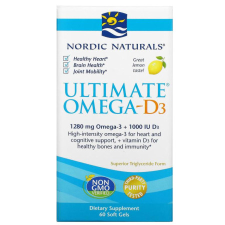 Nordic Naturals, Ultimate Omega-D3, 레몬 맛, 640mg, 소프트젤 60정