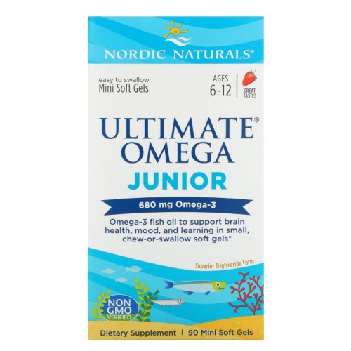 Nordic Naturals, Ultimate Omega 주니어, 만 6~12세, 딸기 맛, 340mg, 미니 소프트젤 90정