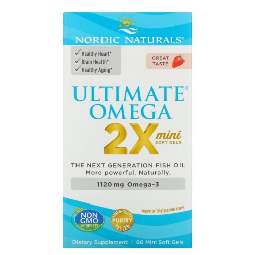 Nordic Naturals, Ultimate Omega 2X, 딸기 맛, 560mg, 미니 소프트젤 60정