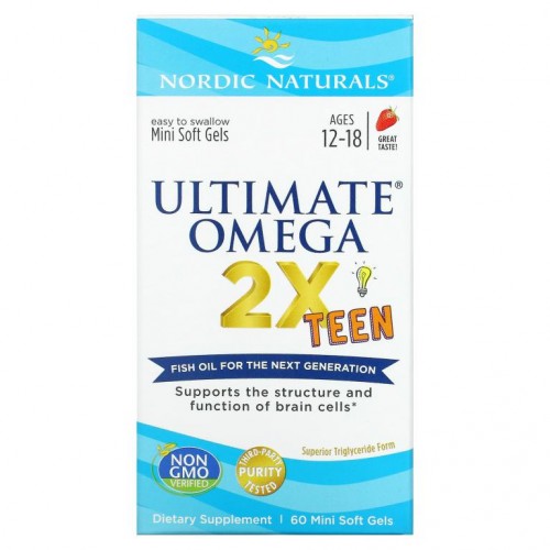 Nordic Naturals, Ultimate Omega 2X 틴, 만 12~18세, 딸기, 미니 소프트젤 60정