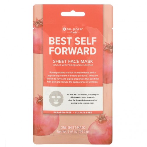 Nu-Pore, 베스트 셀프 포워드 시트 뷰티 페이스 마스크, 석류, 1매, 29.7g(1.05oz)