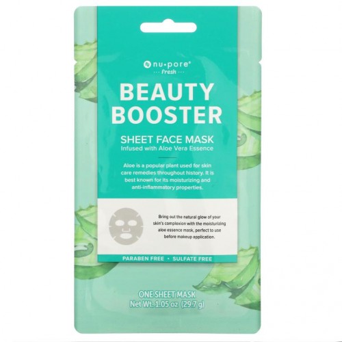 Nu-Pore, 뷰티 부스터 시트 뷰티 페이스 마스크, 알로에베라, 1매, 29.7g(1.05oz)