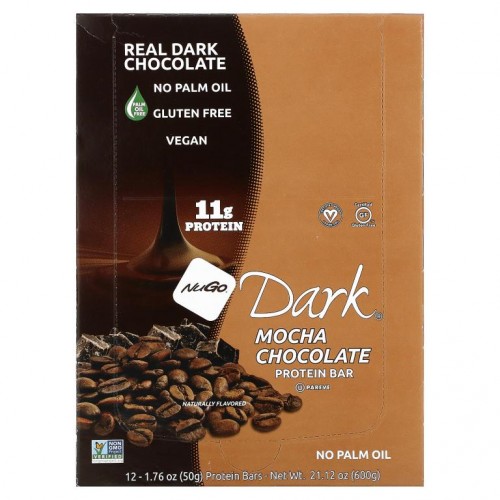 NuGo Nutrition, NuGo Dark, 단백질 바, 모카 초콜릿, 12 바, 각각 1.76 oz (50 g)