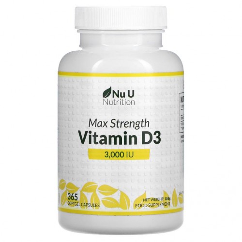 Nu U Nutrition, 맥스 스트렝스 비타민D3, 3,000IU, 소프트젤 캡슐 365정