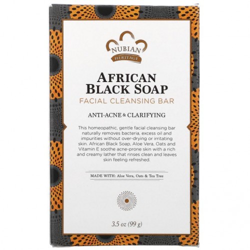 Nubian Heritage, 아프리칸 블랙 비누, 페이셜 클렌징 바, 99g (3.5 oz)
