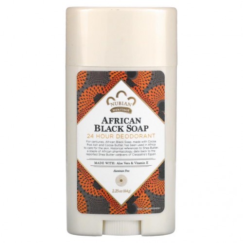 Nubian Heritage, 24시간 데오드란트, 아프리칸 블랙 솝, 2.25 oz (64 g)