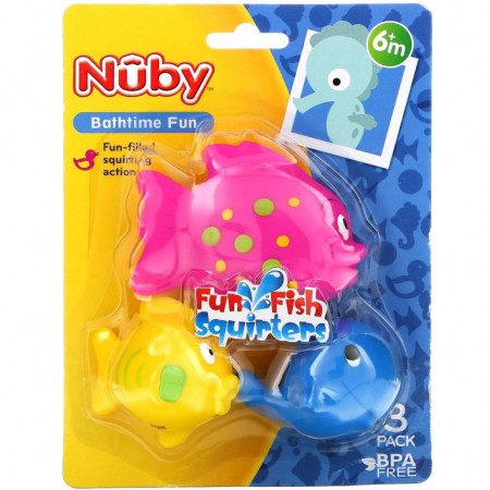 Nuby, 펀 피쉬 스쿼터, 6개월 이상, 3팩
