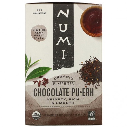 Numi Tea, 유기농 보이차, 초콜릿 보이차, 티백 16개입, 35.2g(1.24oz)