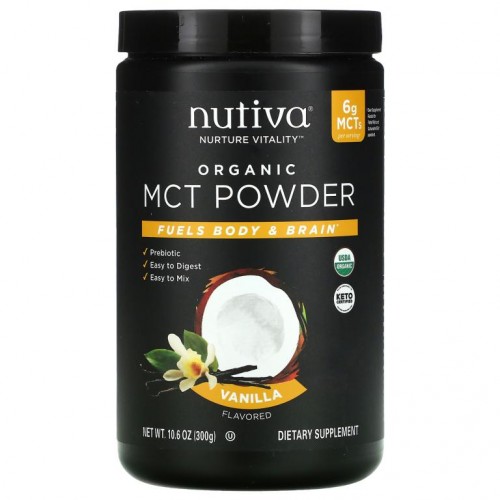 Nutiva, 유기농 중쇄중성지방 분말, 바닐라, 300g(10.6oz)