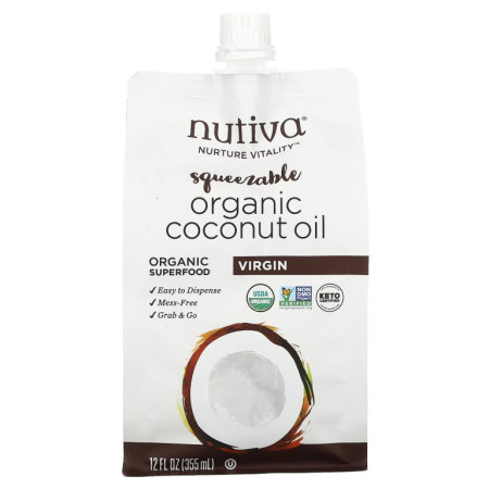 Nutiva, 짜서 사용하는 유기농 제품, 버진 코코넛오일, 355ml(12fl oz)