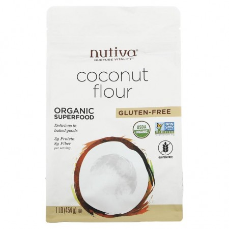 Nutiva, 유기농 코코넛 가루, 글루텐 없음, 454g(1lb)