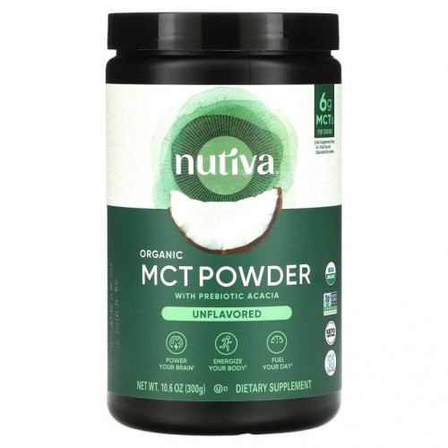 Nutiva, 유기농 MCT 분말(프리바이오틱 아카시아 함유), 무향, 300g(10.6oz)
