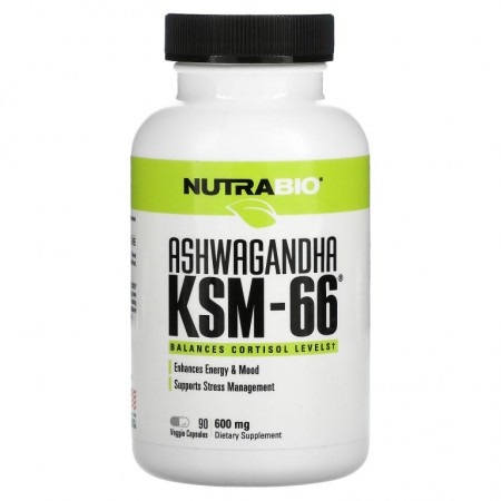 NutraBio Labs, Ashwagandha KSM-66, 600mg, 베지 캡슐 90정