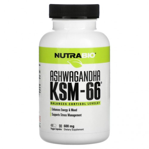 NutraBio Labs, Ashwagandha KSM-66, 600mg, 베지 캡슐 90정