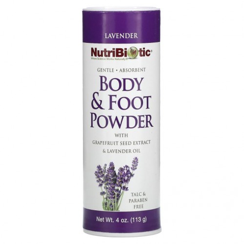 NutriBiotic, 자몽씨 추출물과 라벤더 오일이 함유된 바디 & 풋 파우더, 라벤더, 113g(4oz)