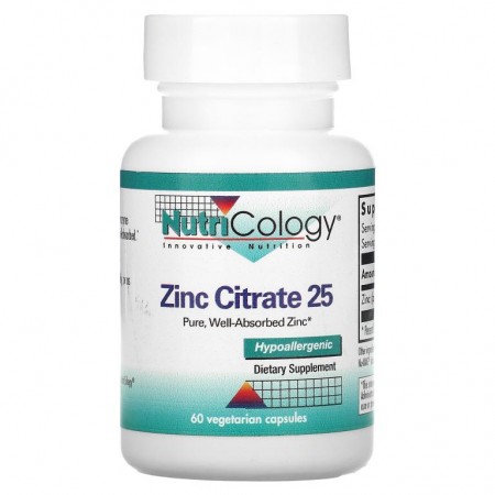 Nutricology, 아연 시트레이트 25, 60 채식주의 캡슐