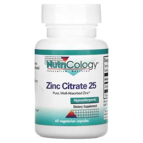 Nutricology, 아연 시트레이트 25, 60 채식주의 캡슐
