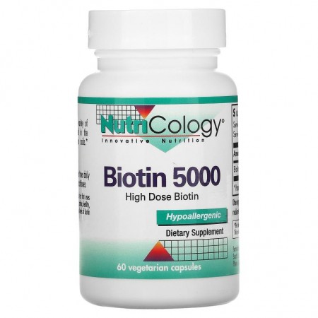 Nutricology, 비오틴(Biotin) 5000, 60 채식 캡슐