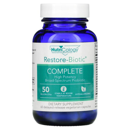 Nutricology, Restore-Biotic 컴플리트, 500억, 지연 방출 베지 캡슐 60정