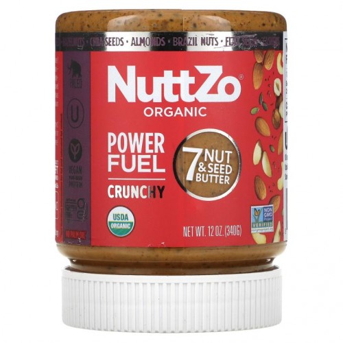 Nuttzo, 유기농, 파워 퓨얼, 7가지 견과류 및 씨앗 버터, 크런치, 340g(12oz)