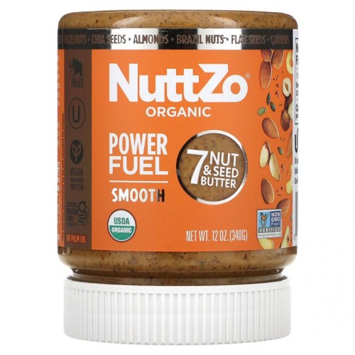 Nuttzo, 유기농 파워 퓨얼, 7가지 견과류 및 씨앗 버터, 스무스, 340g(12oz)