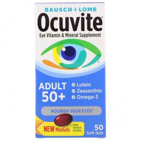 Ocuvite, 50세 이상 성인, 안구 건강 비타민 및 미네랄 보충제, 소프트젤 50정