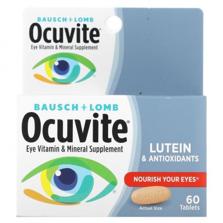 Ocuvite, 안구 건강 비타민 및 미네랄 보충제, 루테인 및 항산화제, 60정
