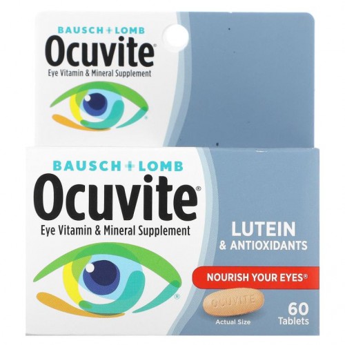 Ocuvite, 안구 건강 비타민 및 미네랄 보충제, 루테인 및 항산화제, 60정