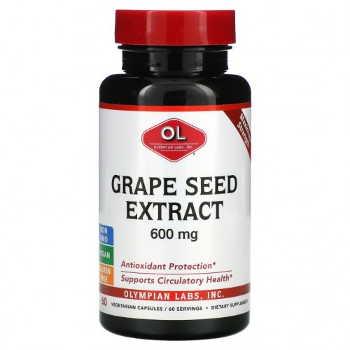 Olympian Labs, 포도씨 추출물, 맥시멈 스트렝스, 600mg, 60 식물성 캡슐