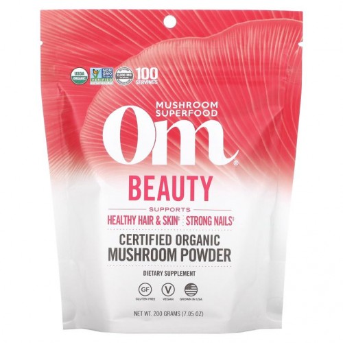 Om Mushrooms, 유기농 인증 버섯 분말, 뷰티, 200g(7.05oz)