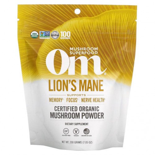 Om Mushrooms, 유기농 인증 버섯 분말, 노루궁뎅이버섯, 200g(7.05oz)