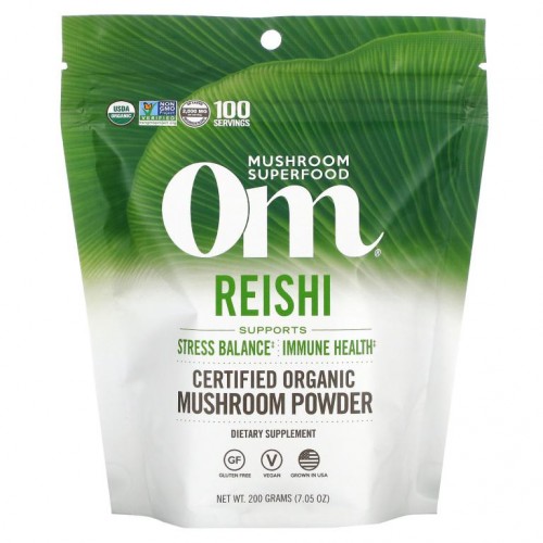 Om Mushrooms, 유기농 인증 버섯 분말, 영지버섯, 200g(7.05oz)
