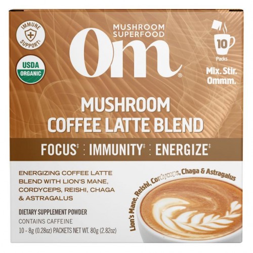 Om Mushrooms, 버섯 커피 라떼 블렌드, 10팩, 개당 8g(0.28oz)
